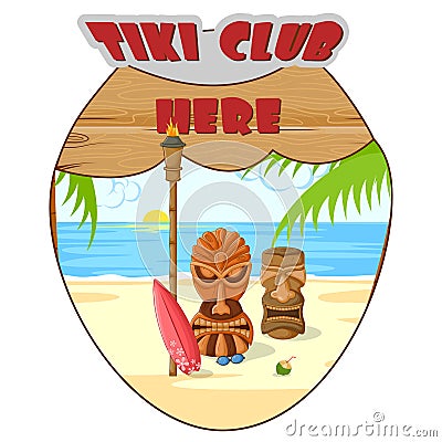 Tiki Club poster with tribal mask Stock Photo