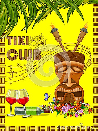 Tiki Club poster with tribal mask Vector Illustration