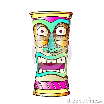 Tiki Idol Carved Wood Crazy Laugh Totem Color Vector Vector Illustration