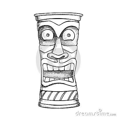 Tiki Idol Carved Wood Crazy Laugh Totem Ink Vector Vector Illustration