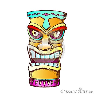 Tiki Idol Carved Wood Statue Color Vector Vector Illustration