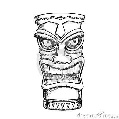 Tiki Idol Carved Wood Statue Monochrome Vector Vector Illustration