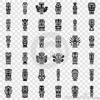 Tiki idols icon set, simple style Vector Illustration