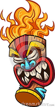 Tiki mask with fire hair Vector Illustration