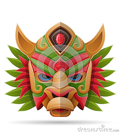 tiki mask hawaiian ancient tropical totem head face idol made of wood vector illustration Vector Illustration