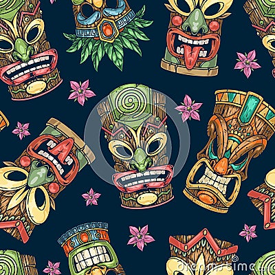 Tiki masks colorful pattern seamless Vector Illustration