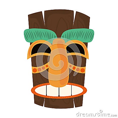 Tiki tribal wooden ancient mask isolated on white background Vector Illustration