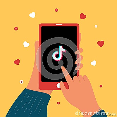 TikTok play illustration Have mobile phones and Vector Illustration