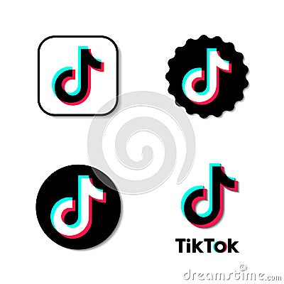 TikTok vector icons. Set of flat signs isolated on white and black background. Social media logo. Vector illustration. Vector Illustration