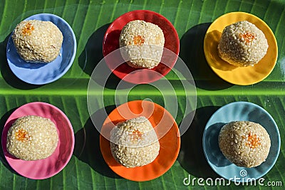 Til ka Laddoo made of Sesame seeds and jaggery or sugar, also known as Til baati served for Makar sankranti festival theme concept Stock Photo