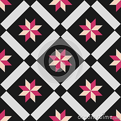 Tile black, grey and pink decorative floor tiles vector pattern Vector Illustration