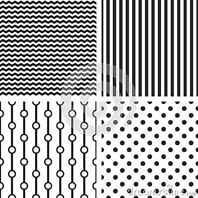 Tile black and white vector pattern set Vector Illustration