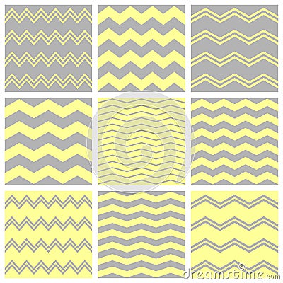 Tile chevron vector pattern set with grey and yellow zig zag background Vector Illustration