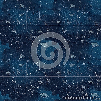 Tile - Constellations Figures (#6) 2x2 Multiple. Tileable seamless image. Generative AI (Real 300 DPI) Stock Photo