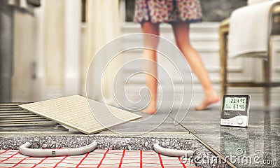 Tile floor with floor heating Cartoon Illustration