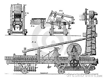 Tile machine, vintage engraving Vector Illustration