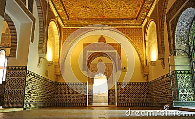 Alcazar Palace of Seville. Al Andalus Arab pattern decoration Stock Photo