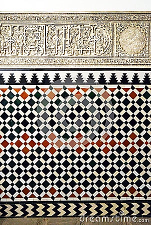 Tiles of Alcazar Seville. Al Andalus Arab pattern decoration Stock Photo