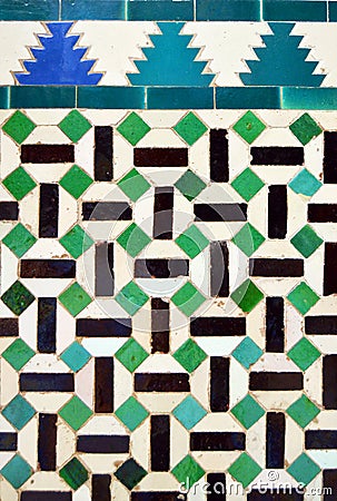 Tiles of Alcazar Seville. Al Andalus Arab pattern decoration Stock Photo