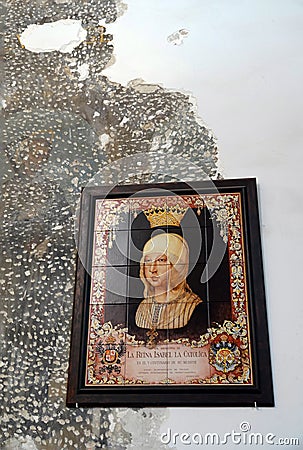 Tile painting of Queen Isabella the Catholicon on wall Editorial Stock Photo