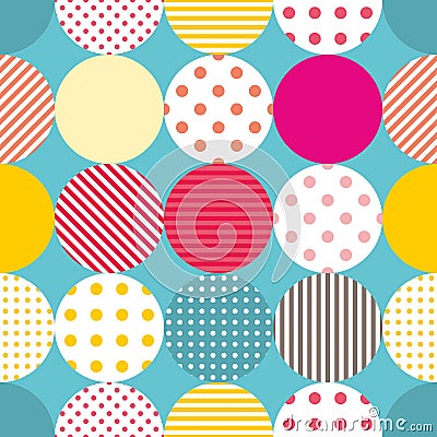 Tile patchwork vector pattern with polka dots on pastel background Vector Illustration