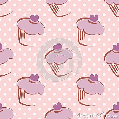 Tile vector pattern with cupcake and polka dots ba Vector Illustration