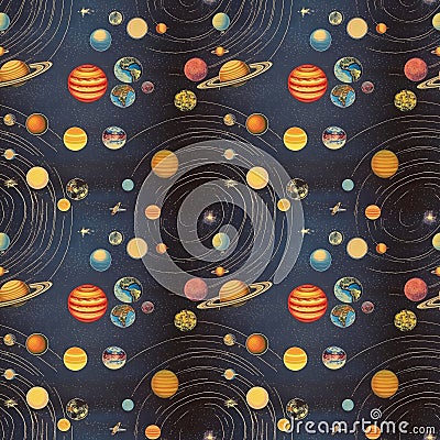 Tile - Planets In The Space (#4) 2x2 Multiple. Tileable seamless image. Generative AI (Real 300 DPI) Stock Photo