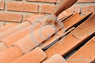 Tile roof installation Stock Photo