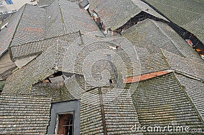 Traditional tile roofed brick houses Stock Photo