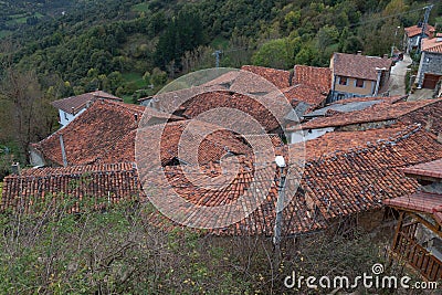Tile roofs of ancient village Stock Photo
