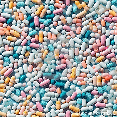 Tile Seamless Overhead Photo of A Variety of Prescription Pills and Drugs - Generative AI Stock Photo