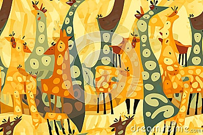 tile. Seamless pattern. Giraffes in the savanna of Africa. Generative AI Stock Photo