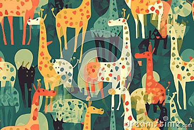 tile. Seamless pattern. Giraffes in the savanna of Africa. Generative AI Stock Photo