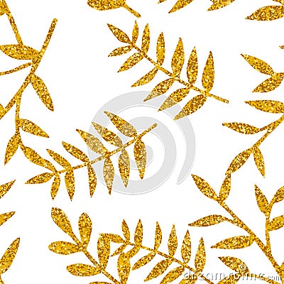 Tile tropical vector pattern with golden exotic leaves on white background Vector Illustration