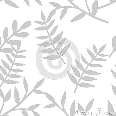 Tile tropical vector pattern with grey exotic leaves on white background Vector Illustration