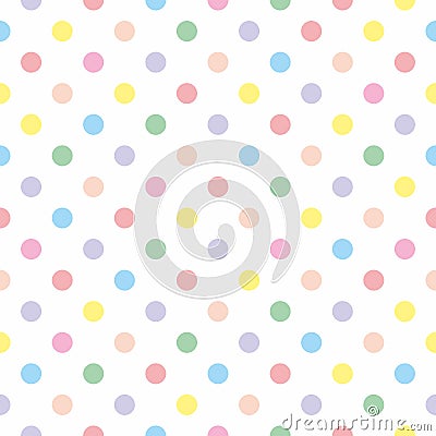 Tile vector pattern with pastel polka dots on white background Vector Illustration