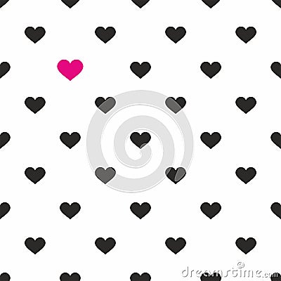 Tile vector pattern with pink and black hearts on white background Vector Illustration