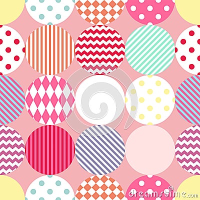 Tile vector pattern with polka dots on pastel pink background Vector Illustration