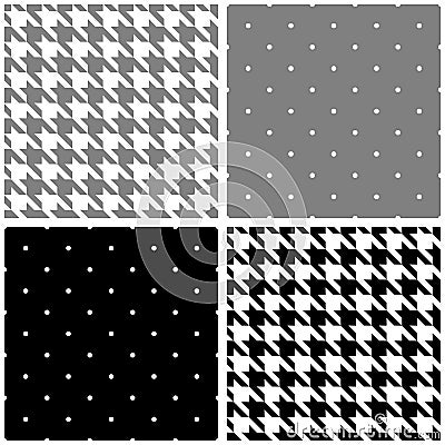 Tile vector pattern set with black, grey and white dots and houndstooth background Vector Illustration