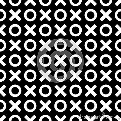 Tile x o noughts and crosses black and white vector pattern Vector Illustration