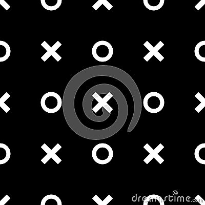 Tile x o noughts and crosses black and white vector pattern Vector Illustration