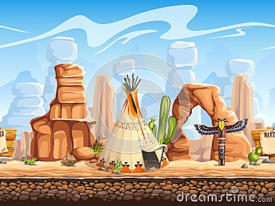 Tileable horizontal background wild west. Set3 Vector Illustration