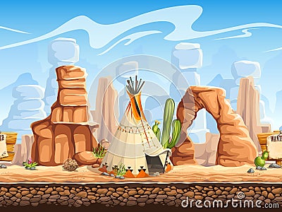 Tileable horizontal background wild west. Set2 Vector Illustration