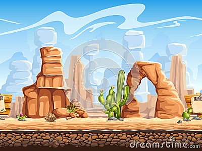 Tileable horizontal background wild west. Set1 Vector Illustration