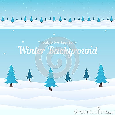 tileable horizontal winter background vector. Snowy ground with pine tree element for game, banner, poster, cover template design Stock Photo