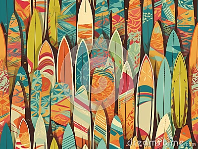 Tileable surfboard pattern. Hawaiian surf style. Stock Photo