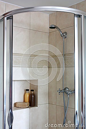 Tiled Bathroom Shower Stock Photo