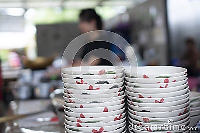 Tiled bowl, noodle container of a noodle shop, Street food in Thailand Stock Photo
