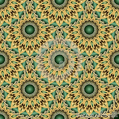 Tiled 3d round floral mandalas seamless pattern. Ornate greek gl Vector Illustration