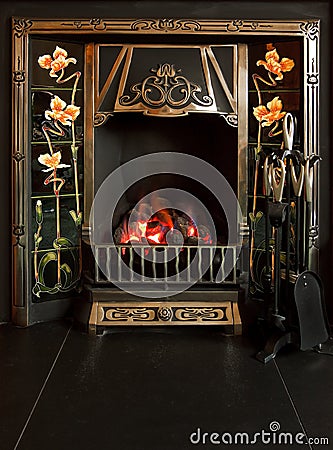 Tiled fireplace Stock Photo